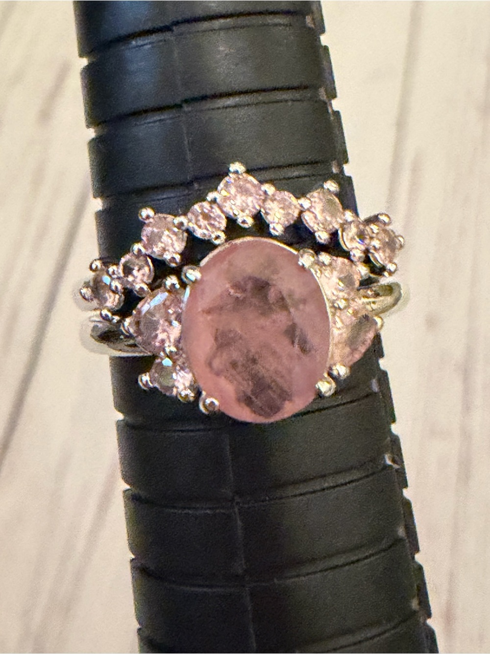 Rose Pink Oval Halo Ring set of 2 rings with Sparkling Accents - Women Jewelry